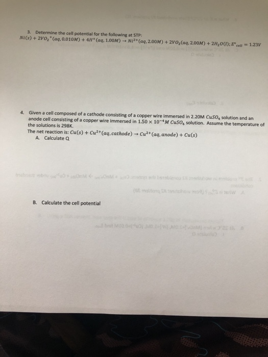 Solved 3. Determine the cell potential for the following at | Chegg.com