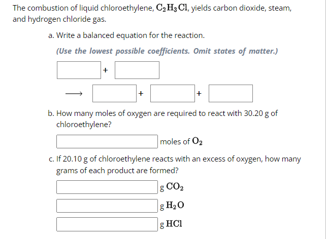 Solved The combustion of liquid chloroethylene, C2H3Cl, | Chegg.com