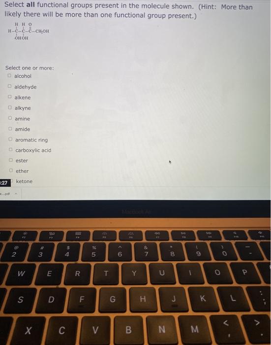 Solved Select all functional groups present in the molecule | Chegg.com
