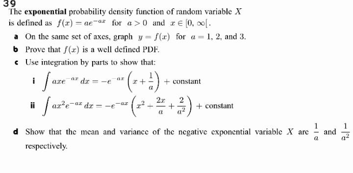 Solved 39 The exponential probability density function of | Chegg.com