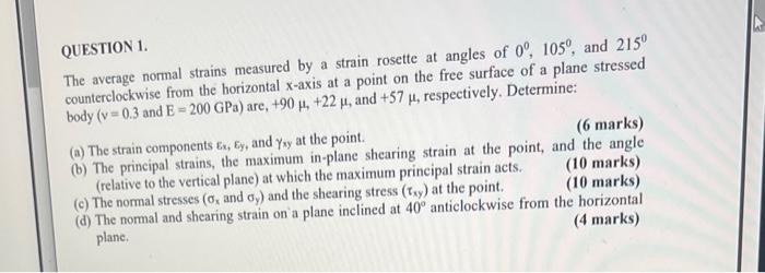 Solved QUESTION 1. The average normal strains measured by a | Chegg.com