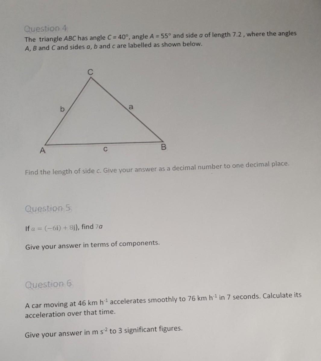 Solved Question 4 The triangle ABC has angle C = 40°, angle | Chegg.com