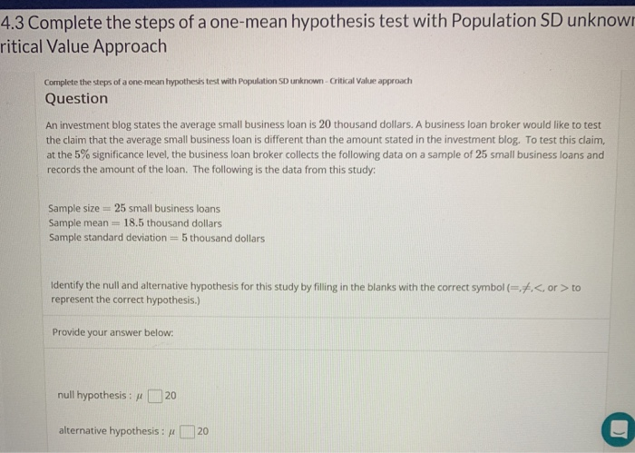 one mean hypothesis test calculator