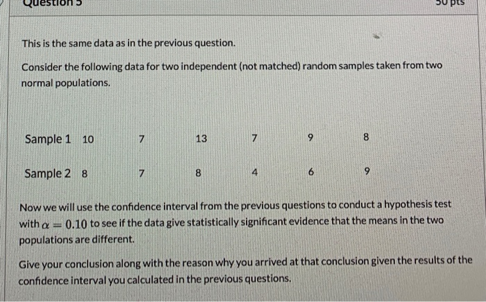 Solved Question 1 50 pts Consider the following data for two | Chegg.com