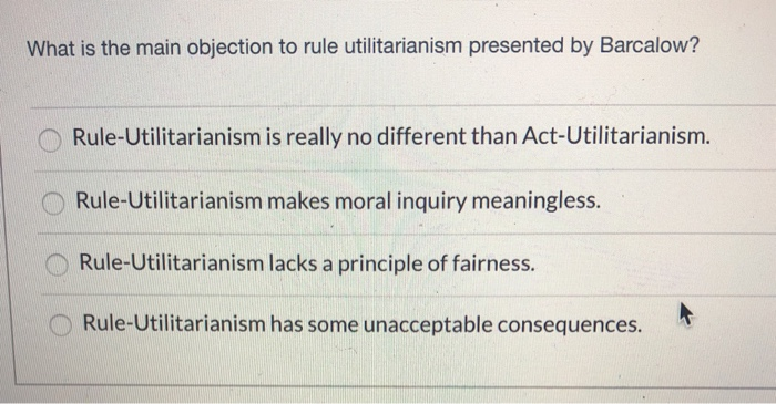 Solved What Is The Main Objection To Rule Utilitarianism Chegg Com
