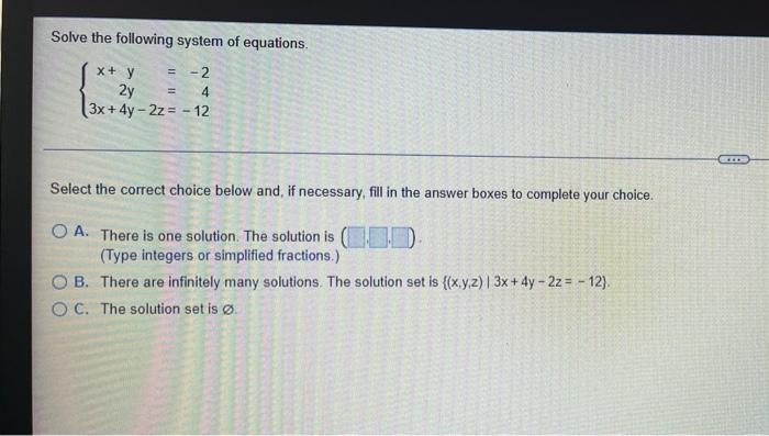 Solved Solve the following system of equations. x + y = - 2 | Chegg.com