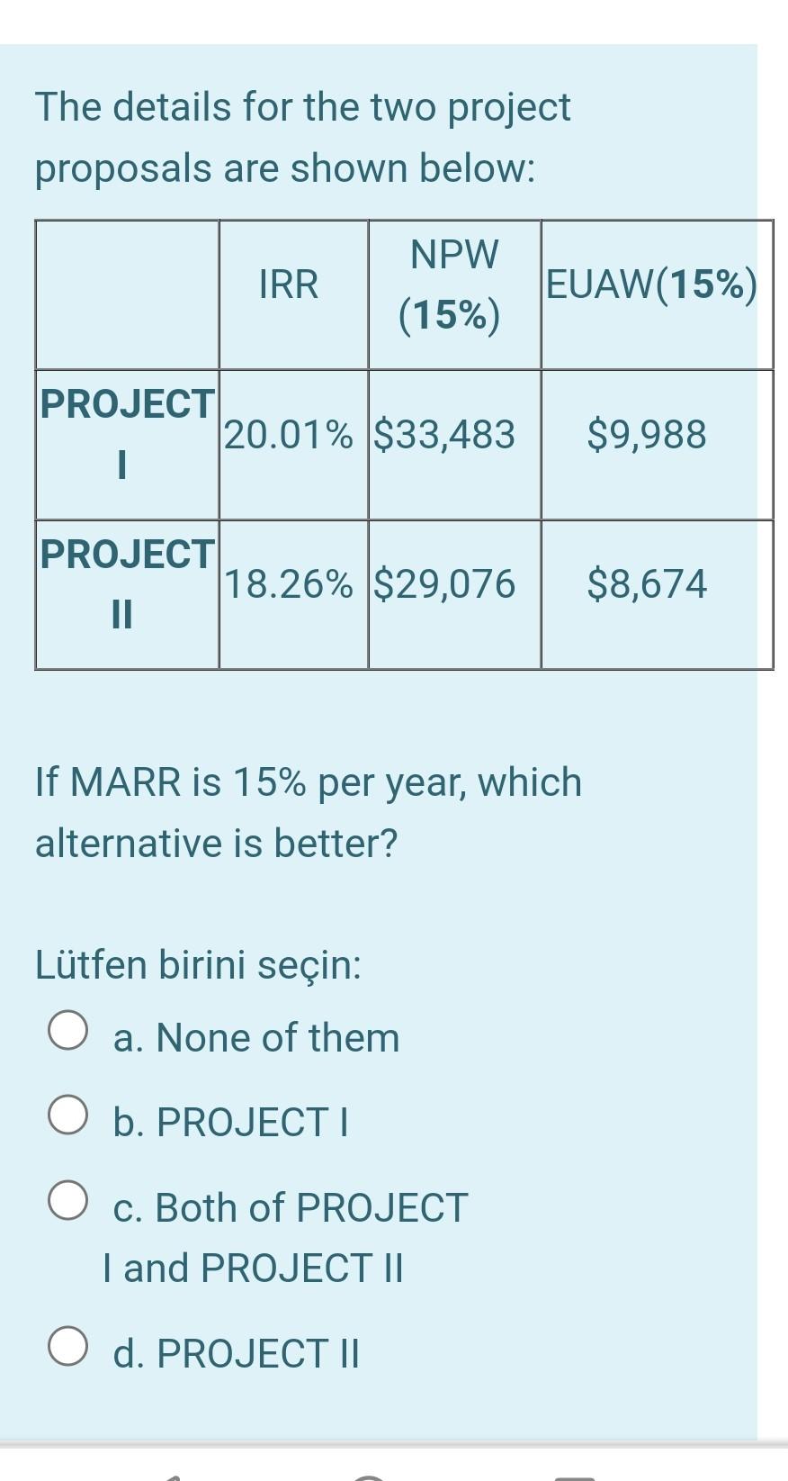 Solved The Details For The Two Project Proposals Are Shown | Chegg.com