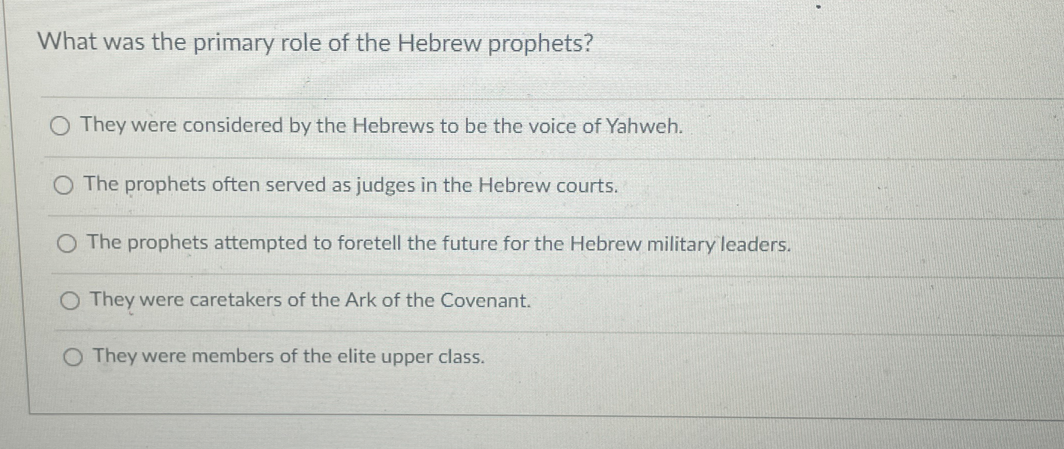 Solved What was the primary role of the Hebrew prophets?They | Chegg.com