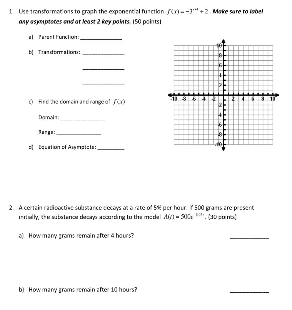 Solved 1. Use transformations to graph the exponential | Chegg.com