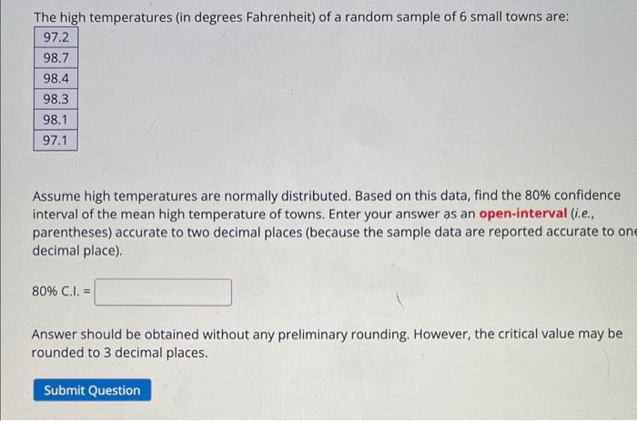 Solved The high temperatures (in degrees Fahrenheit) of a | Chegg.com