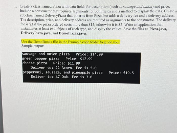 Solved Create a class named Pizza with data fields for | Chegg.com
