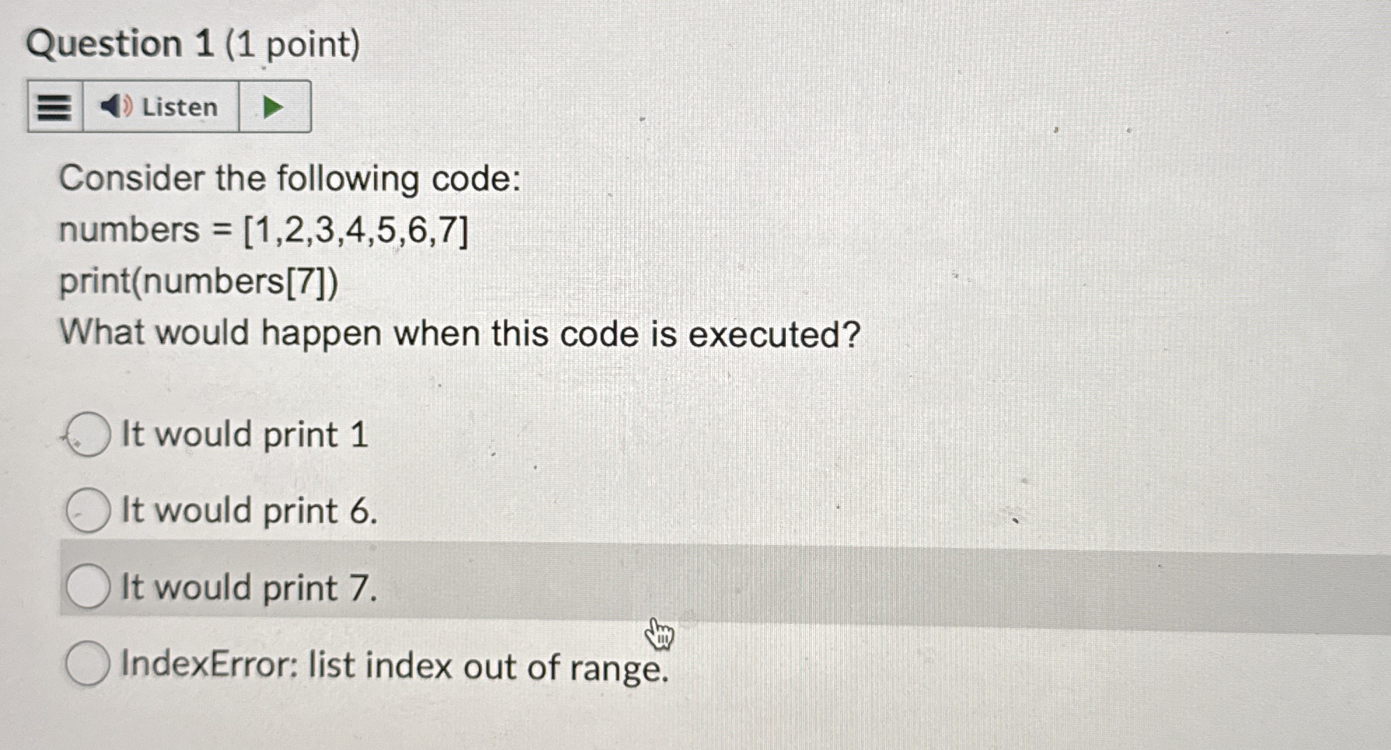 Solved Question 1 (1 ﻿point)Consider the following | Chegg.com