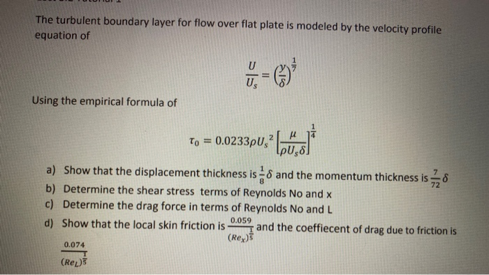 Solved The turbulent boundary layer for flow over flat plate | Chegg.com