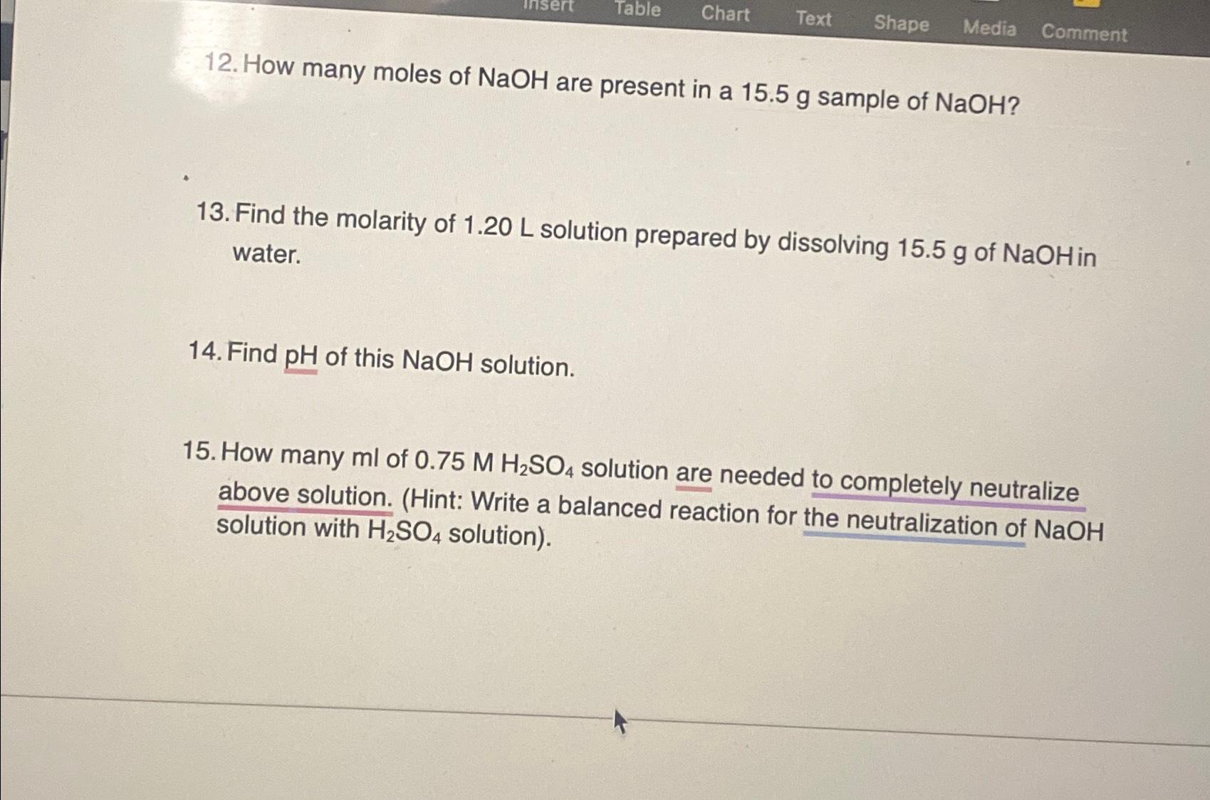 Solved How many moles of NaOH are present in a 15.5g ﻿sample | Chegg.com