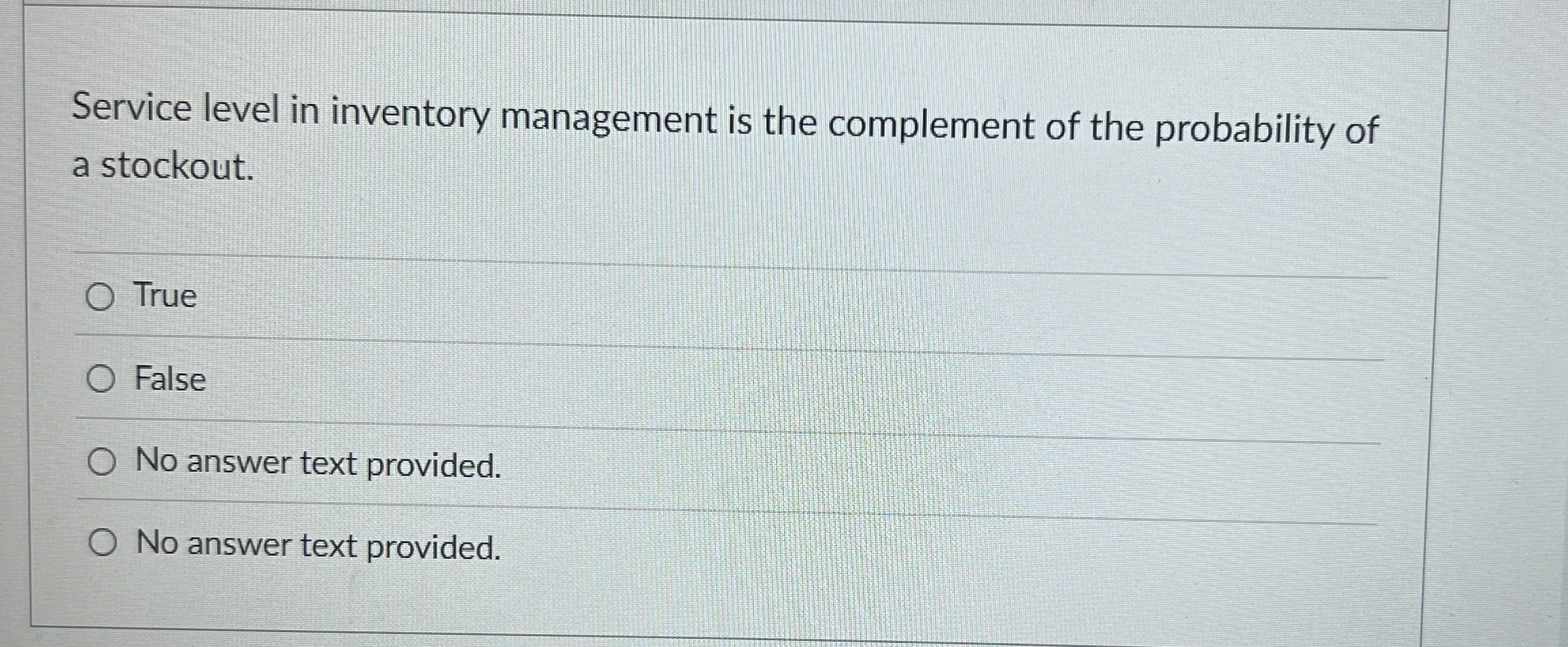 [Solved] Service level in inventory management is the compl