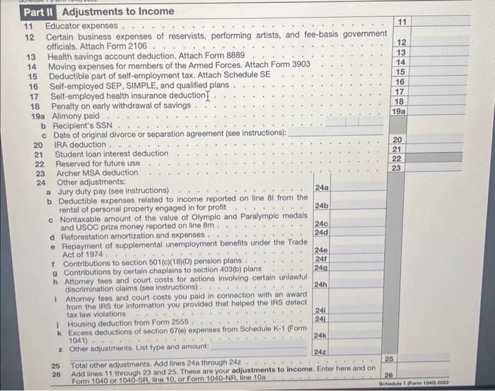 Part I Additional Income 1 Taxable refunds, credits, | Chegg.com