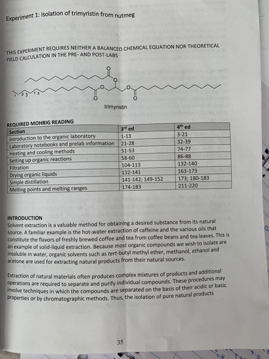 Solved rent 1 Isolation of trimyristin from nutmeg