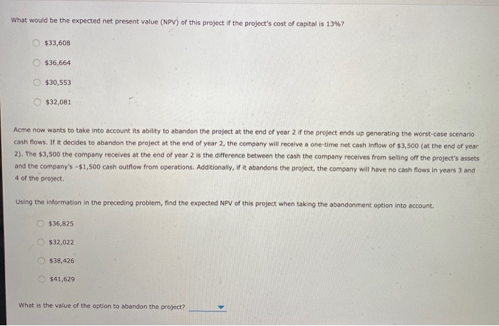 Solved What would be the expected net present value (NPV) | Chegg.com