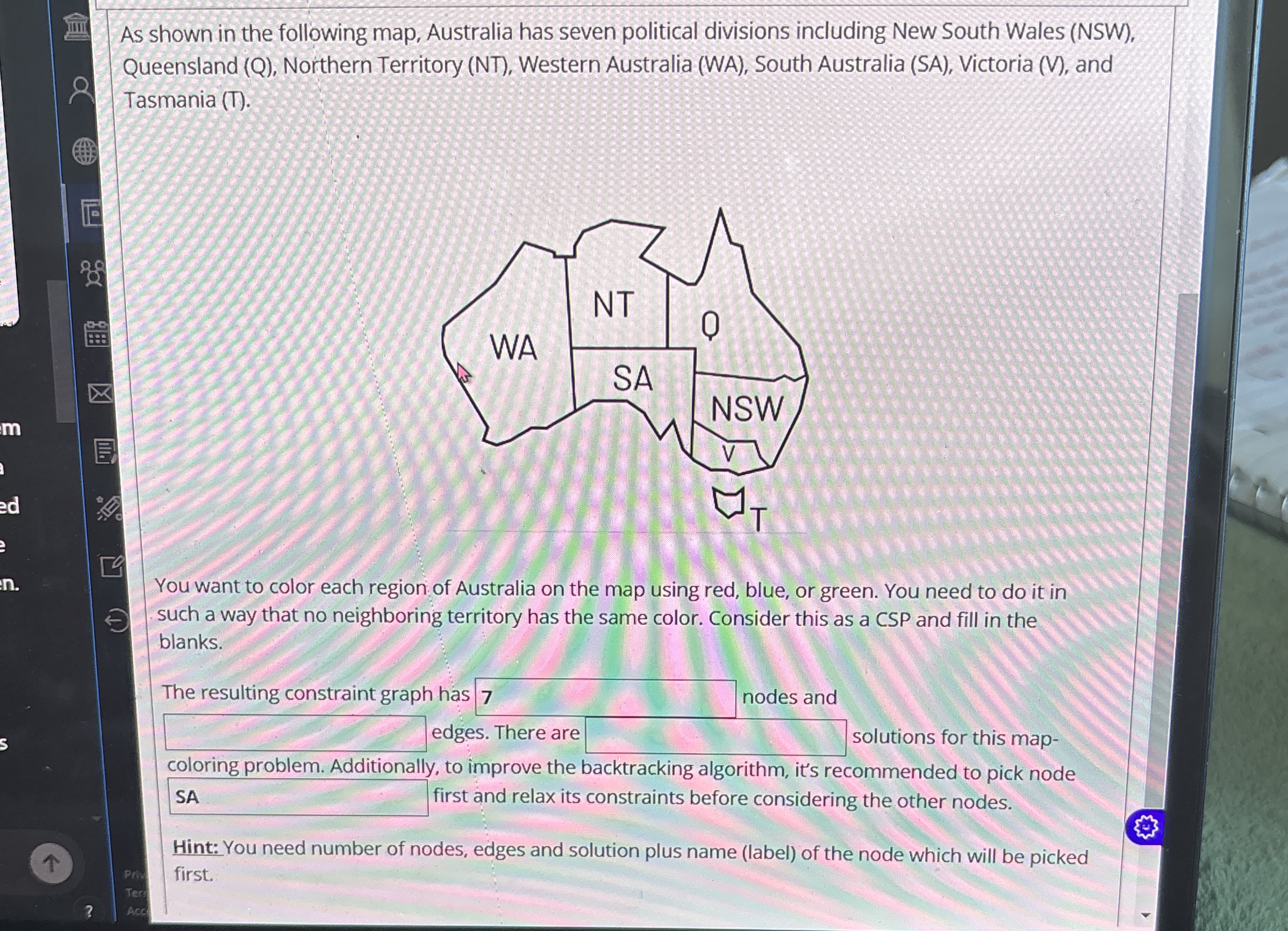 Solved As shown in the following map, Australia has seven | Chegg.com