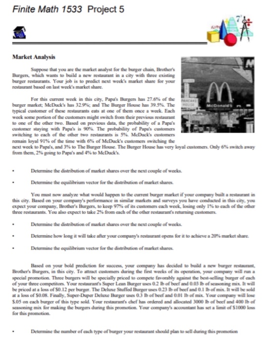 Sample Math Market Project Miitute Finite Math 1533 Project 5 M Market Analysis M | Chegg.com