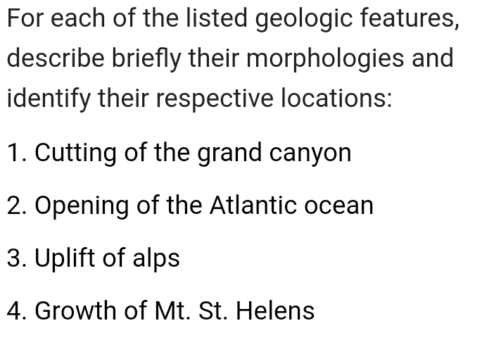 Solved For each of the listed geologic features, describe | Chegg.com