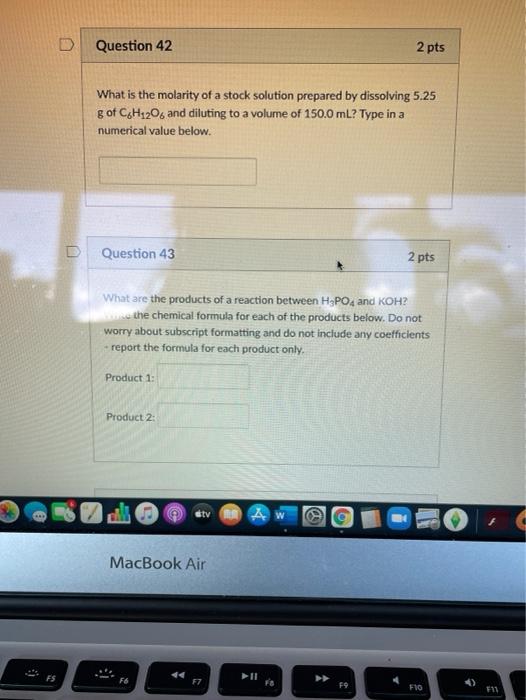 Solved D Question 42 2 pts What is the molarity of a stock | Chegg.com