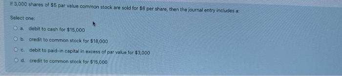 Solved If 3,000 Shares Of $5 Par Value Common Stock Are Sold | Chegg.com