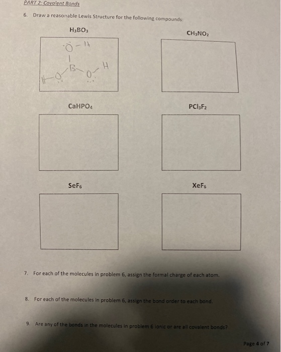 Part 2 Covalent Bonds 6 Draw A Reasonable Lewis Chegg Com