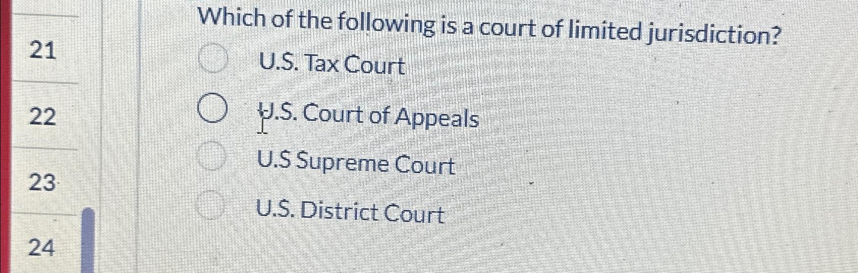 Solved Which of the following is a court of limited Chegg com