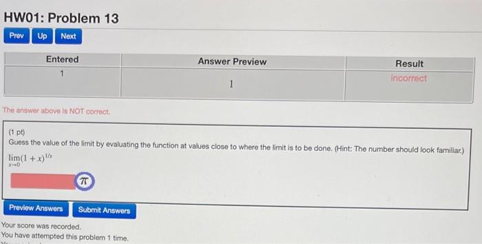 Solved HW01: Problem 13 Prev Up Next Entered 1 Answer | Chegg.com