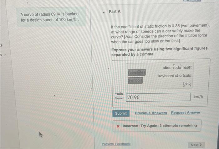 Solved A curve of radius 69 m is banked for a design speed | Chegg.com