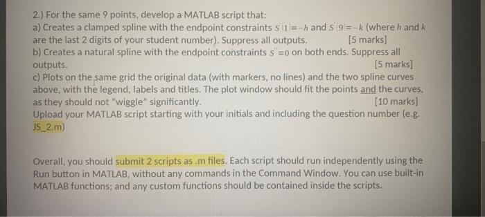 Solved 2.) For the same 9 points, develop a MATLAB script | Chegg.com