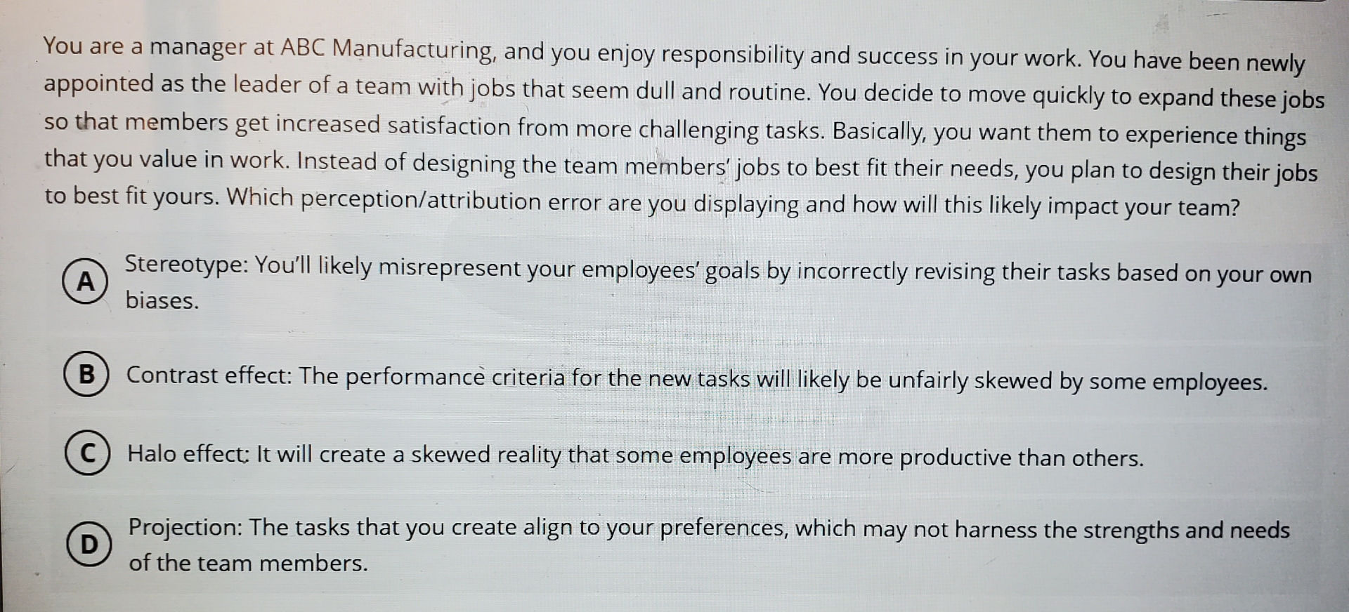 Solved You are a manager at ABC Manufacturing, and you enjoy | Chegg.com