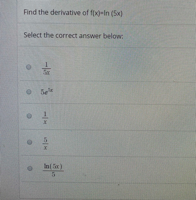 find the derivative of ln(x 5)