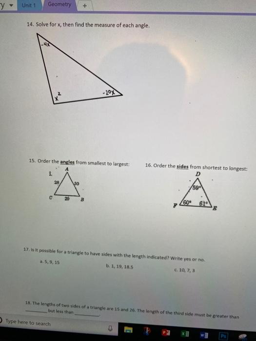 Solved Unit 1 Geometry + 14. Solve for x, then find the | Chegg.com