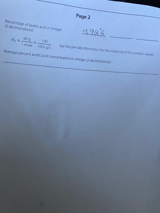 Solved Report Form Experiment 12 Titration Of Vinegar Names Chegg
