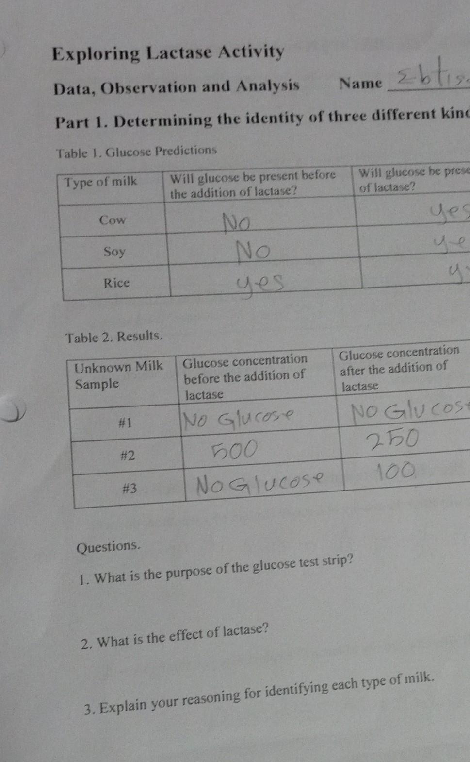 Solved Exploring Lactase Activity Data, Observation and