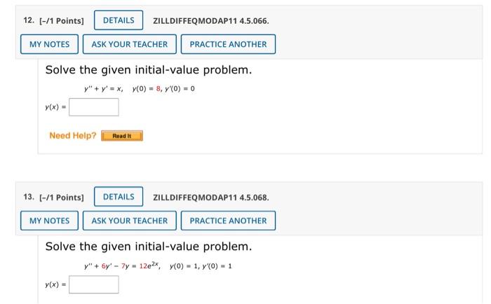 Solved 12. (-/1 Points) DETAILS ZILLDIFFEQMODAP11 4.5.066. | Chegg.com