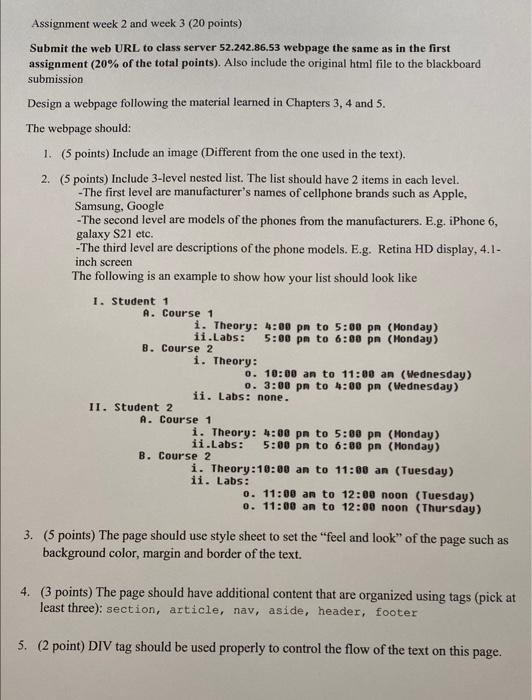 Solved Assignment week 2 and week 3 ( 20 points) Submit the | Chegg.com