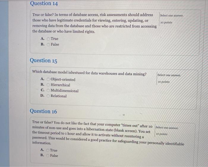 Solved Question 1 Select one answer 10 points Which of the | Chegg.com