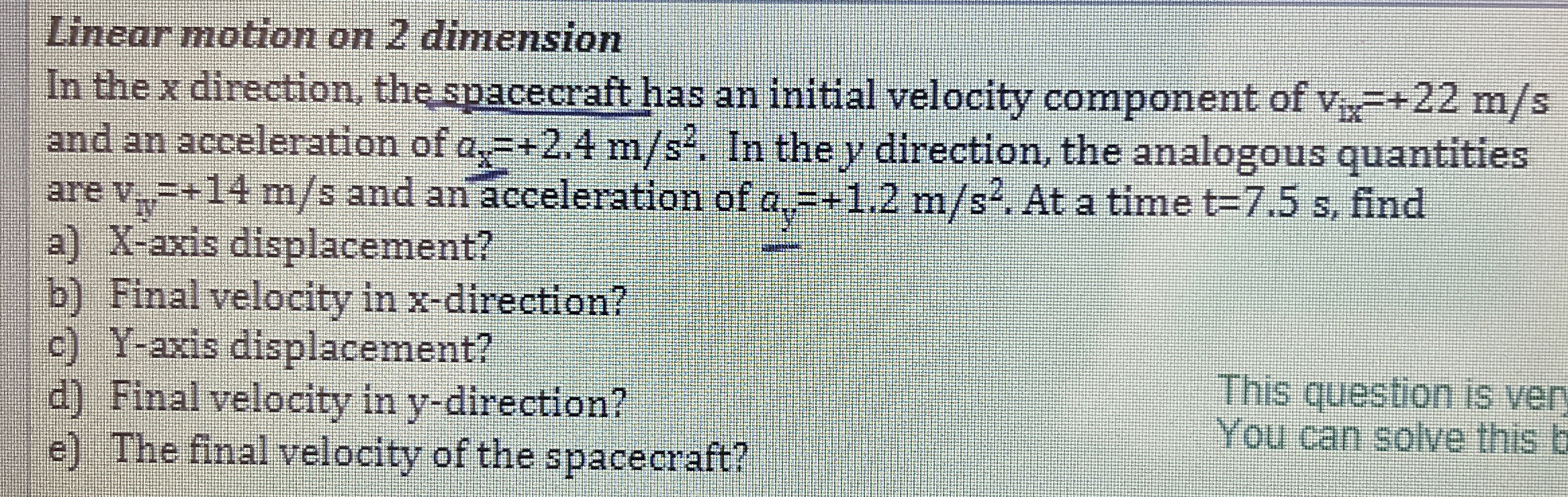 Solved Linear motion on 2 ﻿dimensionIn the x ﻿direction, the | Chegg.com