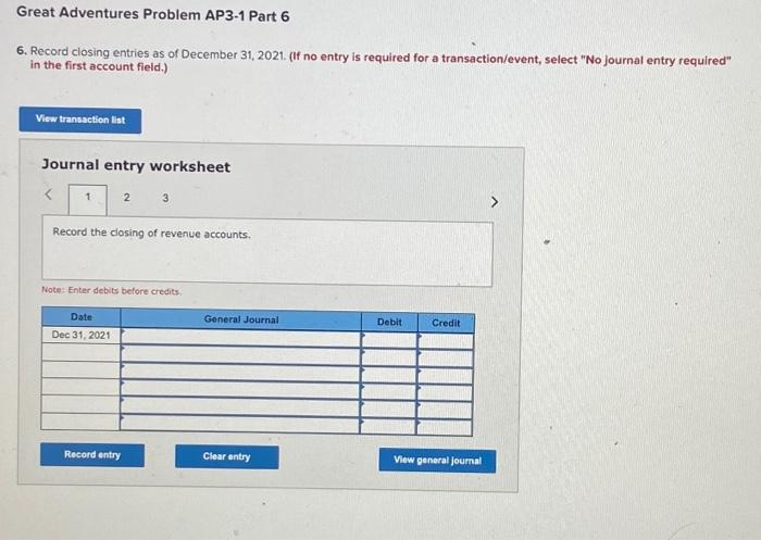 Solved Great Adventures Problem AP3-1 [The following | Chegg.com