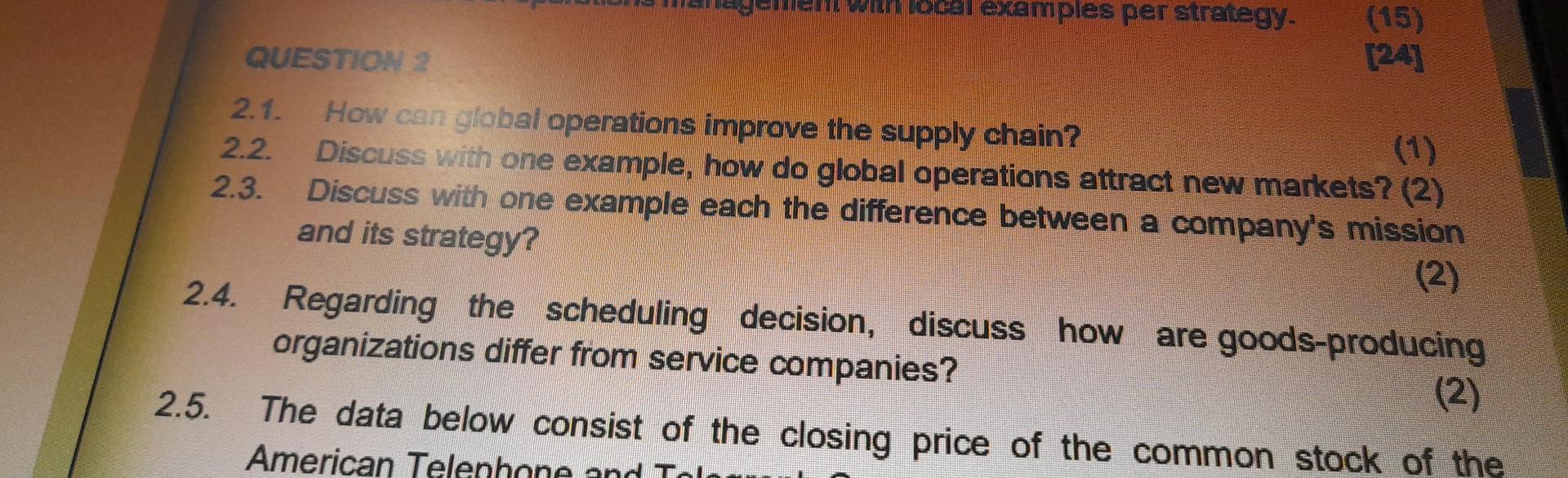 Solved 2.1. How Can Global Operations Improve The Supply | Chegg.com