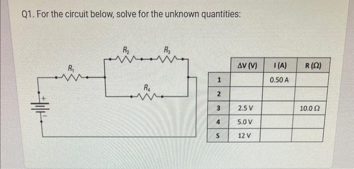 Solved Q1. For the circuit below, solve for the unknown | Chegg.com