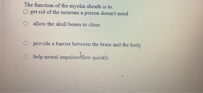 Solved The function of the myelin sheath is to: get rid of | Chegg.com