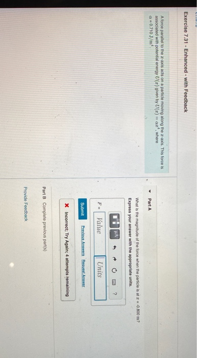 Solved SEE Exercise 7.31 - Enhanced - with Feedback A force | Chegg.com