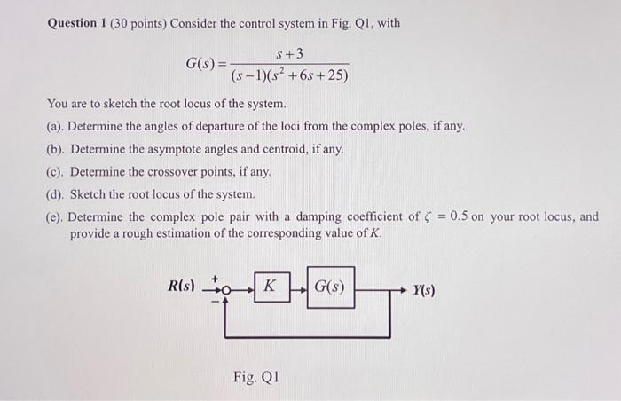 Solved Question 1 ( 30 points) Consider the control system | Chegg.com