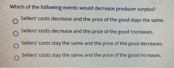 Solved Which of the following events would decrease producer | Chegg.com