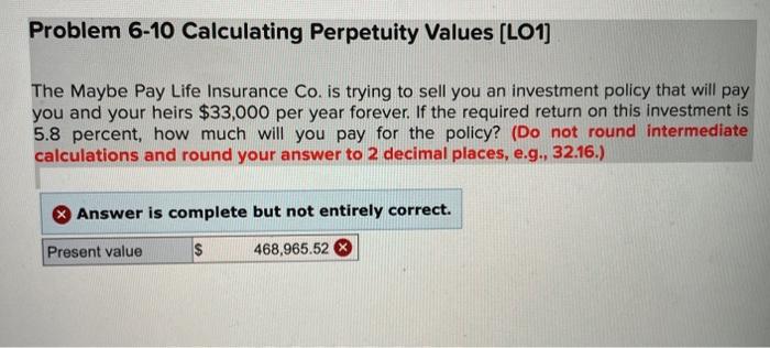 Solved Problem 6-10 Calculating Perpetuity Values (L01) The | Chegg.com
