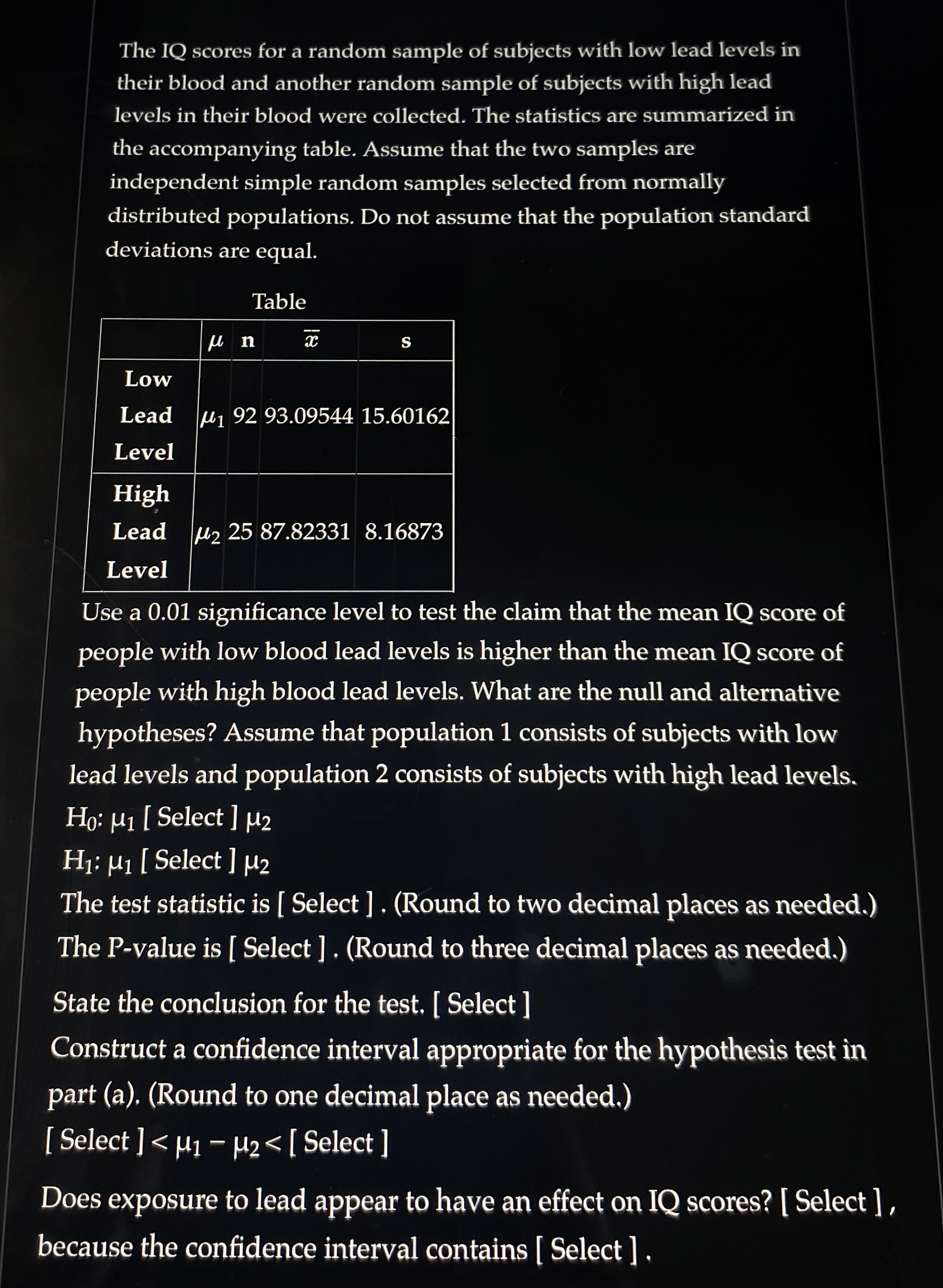Solved theThe IQ scores for a random sample of subjects with | Chegg.com